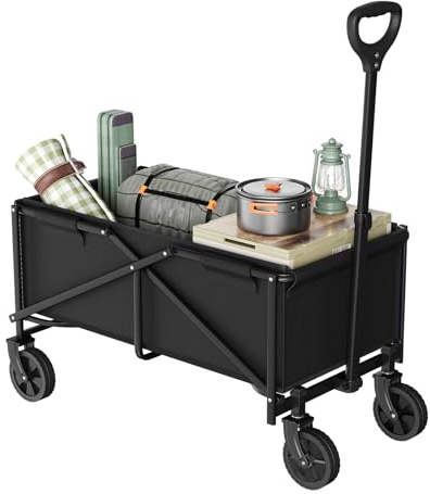 WOLTU Chariot à roulettes, Chariot de Jardin Pliable, Poignée Réglable, des Roues pour Tous Les Terrains, Capacité de Charge : 80 kg, 78x43x90 cm, pour Extérieur, Jardinage, Camping, Courses, Noir