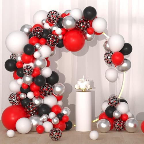 Rot Schwarz Weiß Ballon Bogen Girlande Kit - Rot Schwarz Ballons Metallic Silber Weiß Ballon für Geburtstag Hochzeit Braut Dusche Jahrestag Weihnachten Party Dekorationen