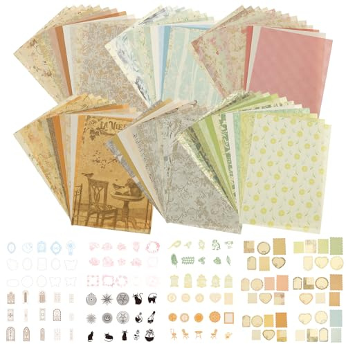 BAODBF 300 Stück Vintage Scrapbook Blätter,Scrapbooking Zubehör mit Viele Muster,Scrapbook Bastelpapier,Motivpapier Papier,Dekorpapier für DIY Kunsthandwerk Tagebuch Geschenkkarten,10×14cm