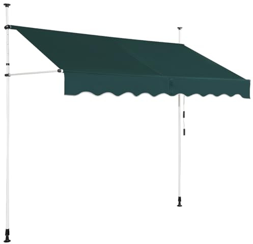 RELAX4LIFE Tenda da Sole per Esterno con Morsetto senza Forare, Telaio Telescopico, Telo Anti-UV, Altezza e Inclinazione Regolabile, Ideale per Balcone e Terrazzo (Verde, 250x175cm)