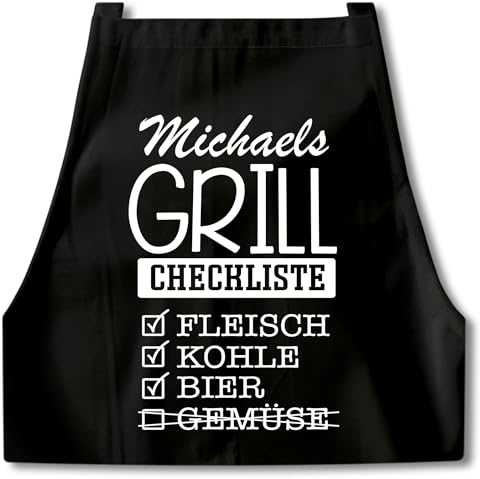 DEL MÀ Unique & Personal Grillschürze für Männer personalisierte Kochschürze Herren lustiges Grillzubehör Geschenk Mann Grill Checkliste Schürze Schwarz