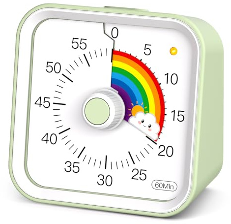 InfPokid Temporizador Visual con función de Pausa para niños y Adultos, Cuenta Regresiva de 60 Minutos Temporizador de productividad, gestión del Tiempo para Clases, Cocina (Verde Arcoíris)