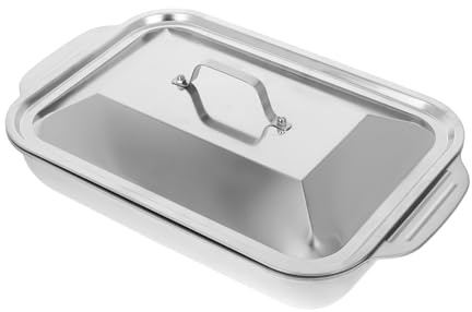 Warmhm Stainless Steel Roaster Pan Deep Baking Tray for Effortless Cooking Non Stick Design for Roasting Fish BBQ and Home Baking