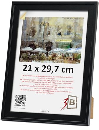 3-B Cornice portafoto Salo, colore nero, 21 x 29,7 cm (A4), cornice in legno, cornice per documenti, con vetro acrilico