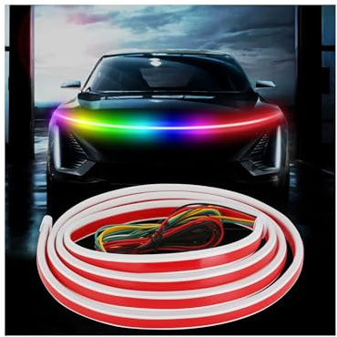 Car LED Hood Light Strip, 1.8m 12V RGB APP Control Flexible Waterproof Daytime Running Lights with Turn Signal, Universal Bonnet Gap Glow Decoration Accessories for Cars, SUVs, Trucks | 12V, Flexible Waterproof, Daytime Running Lights, Dynamic Scan Start-up Effect, with Turn Signal & Remote Control, Universal