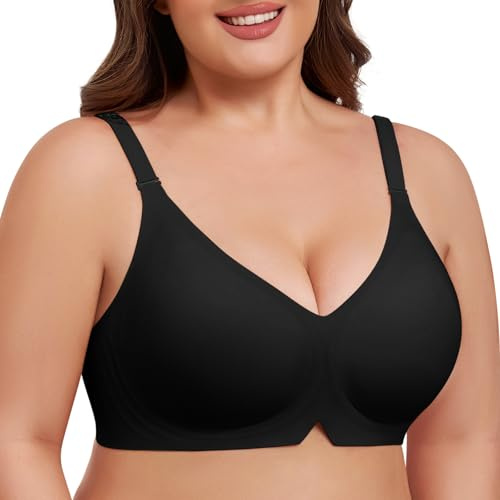 Niwicee Sujetadores sin Aros Mujer Talla Grande Sujetador sin Costuras con Relleno Bralette Suave Comodos Sujetadores Cobertura Completa Camiseta Sostenes Básico(Negro,XXL)