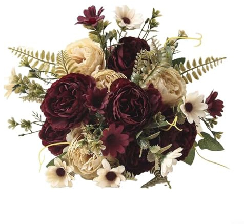 Lastdaytime Bouquet di peonie artificiali, fiori finti realistici, in plastica, decorazione per la casa, per matrimoni e case, resistente allo sbiadimento, rosa, bianco, rosso, arancione (bordeaux)