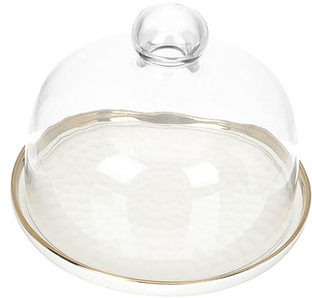 VALICLUD Vassoio Portadolci Elegante in Vetro Bianco con Coperchio Trasparente per Esposizione Dolci e Frutta, per Shower e Pasticcerie,