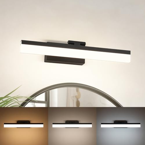 ECOBRT LED Spiegelleuchte Badezimmer 40.5cm, Dimmbare Badezimmer Wandleuchte IP20, 9W 510 Lumen Spiegelleuchte Lampe Badezimmer, Badezimmerleuchte Wand Aluminium, 3CCT, Schwarz [Energieklasse G]