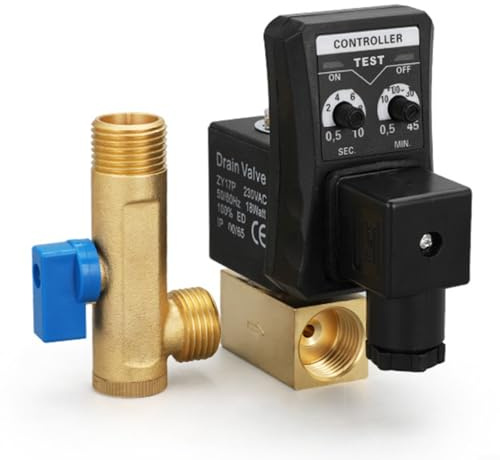 FACAIIO Válvula de drenaje electrónica para sistemas de aire comprimido, válvula solenoide automática de cobre, con temporizador ajustable (DC24V)