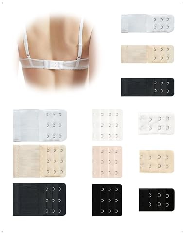 SanKristo 9/12 Pezzi Estensioni Reggiseno, Prolunga Reggiseno da Donna, 2/3/4 Ganci 3 File Allunga Reggiseno Set, Morbida e Confortevole, Estensione Biancheria Intima per Gravidanza