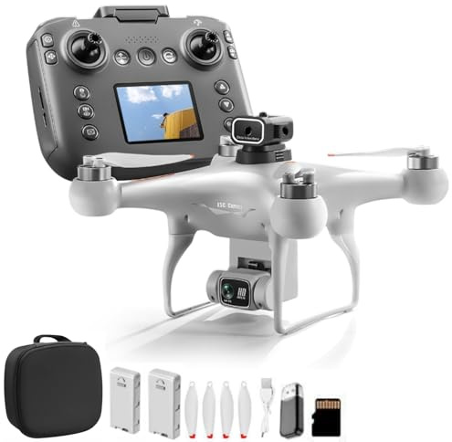 Hobby Drone with Screen Display Remote Control, 1080P Dual Camera, Speed Adjustment, Altitude Hold, One-Key Takeoff, 3D Flips, 2 Batteries, Hovering, Brushless Motor, APP Control, Plane Copter, LED Lights, Adult Beginners FPV Quadcopter Airplane Helicopter, Drones for Kids 8-12 (White)