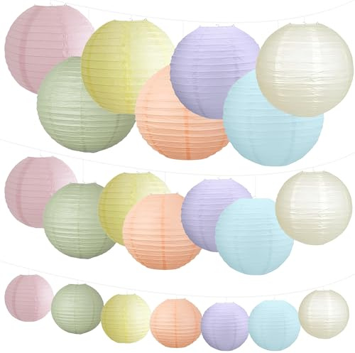 Pastel Paper Lanterns 21Pcs Macaron-Color Paper Lantern Decorations for Wedding Birthday Party Baby Shower Classroom Home Decoration Graduation Ceremony