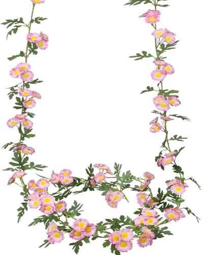CEWUDA 2 Stück Blumengirlande Künstlich Gänseblümchen Deko Rosa Seidenblumen Girlande Hängend Vines mit Blättern Künstliche Blumen Girlande Frühling Hochzeitsbogen Zuhause Party Hochzeit Dekor 180cm