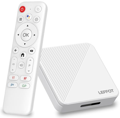 Android 14.0 TV Box 2025, 2GB de RAM + 16GB de ROM, LEFFOT 4K Ultra HD TVBox Android para TV Streaming, IP-TV Box con Control de Voz, WiFi 6 BT 5.4 USB 3.0, HDR10, 100M Ethernet, RK3518 Quad-Core A53