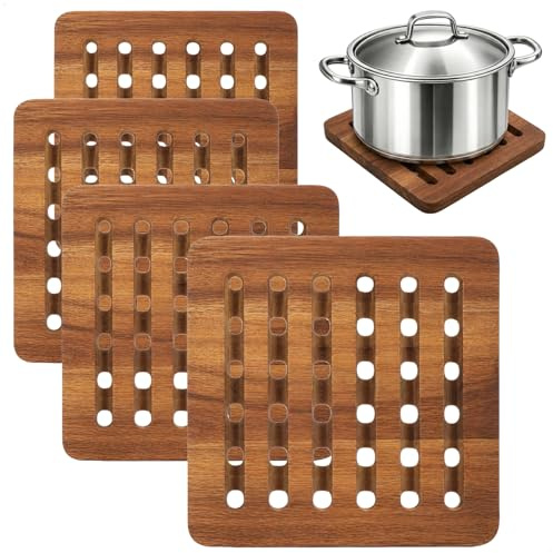 com-four® 4X Topfuntersetzer aus Akazienholz, langlebige Unterlagen | Pfannen - Auflaufformen und Teller - Holz-Untersetzer - Untersatz als Hitzeschutz