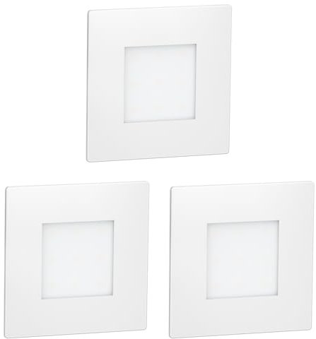 ledscom.de 3 pièces Lumière d'escalier LED/lampe murale encastrée FEX pour l'intérieur et l'extérieur, carrée, 85 x 85mm, blanc chaud