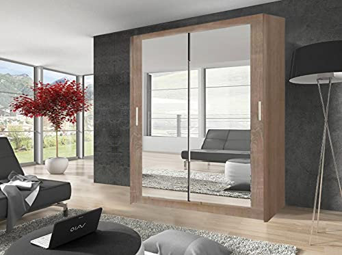 Milan Modern 100cm Width 200cm Height 62cm Depth Full Mirror sliding door wardrobe (Oak/Sonoma)