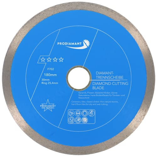 PRODIAMANT Profi Diamant-Trennscheibe PRORIM 180 mm x 30/25,4 mm kein ausbrechen bei glasierten Fliesen Feinsteinzeug Keramik
