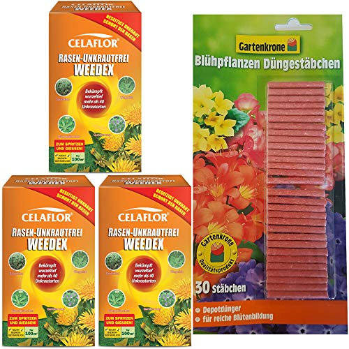 3 x 100 ml Rasen Unkrautfrei WEEDEX + 30er Düngestb.