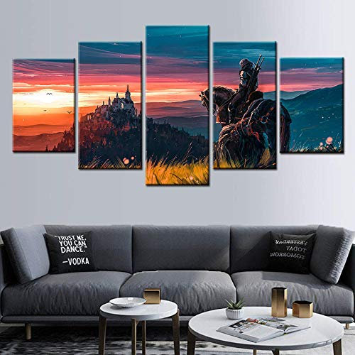 104Tdfc Puzzle 5 teilig Bilder wandbild 200x100CM Cadeau d'Halloween Zauberer 3 Jagdwild Modulare Wandkunst Wandaufkleber Teiliges Vlies Leinwandbild Dekoration