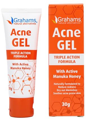 Grahams Natural Anti Acne Gel | Spot Gel for Acne Prone Skin & Pimples | Face, Back & Body | Witch Hazel, Manuka Honey, Aloe Vera | Morning & Night Treatment | Oil & Blemish Control (1 x 30 g)