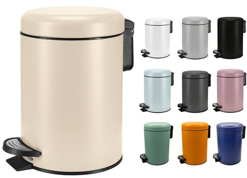 KW Soft Shade Small Round Pedal Bin (Cream, 3 Ltr)