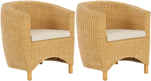 Korb-Outlet 2er Set Rattan-Sessel Club/Wohnzimmersessel Clubsessel/Rattansessel Lounge (Set/2Honig - Gelb)
