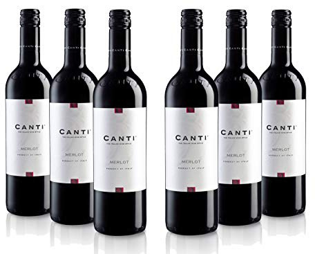 Canti - Merlot Italiano, Vino Tinto Seco, Sabor Equilibrado, Gusto Afrutado, Redondo, 6x750 ml