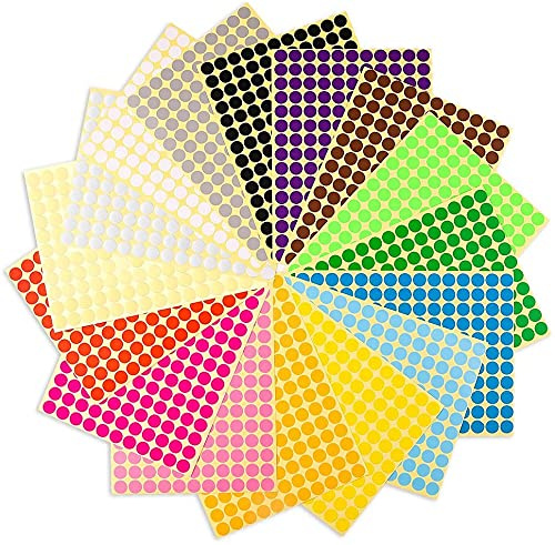 Ziranee Punktaufkleber, 16 Blatt 6mm Runde, Rund Punkt Aufkleber, Regenbogen Aufkleber, Farbkodierung, Etiketten, Markierungspunkte für Büro, Schule, Kalender, Karte, Kunsthandwerk