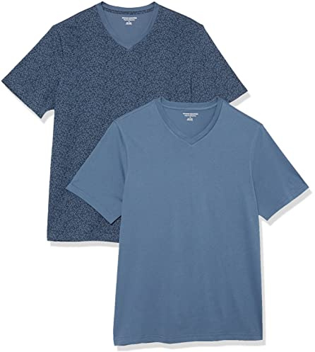 Amazon Essentials Camiseta de manga corta con cuello en V para hombre, ajuste regular, paquete de 2 (disponible en tallas para grandes y altos), color azul lavado/estampado floral, talla XXL