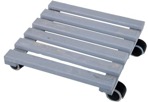 MAISONICA Square Wooden Plant Pot Caddy Grey Wheels Wood Wheeled Planter Trolley Mover Stand