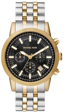 Michael Kors Herren Quartz Armbanduhr, 43.00mm GehäusegröÃŸe mit schwarz analog Zifferblatt und zweifarbig Metallarmband Armband MK8954