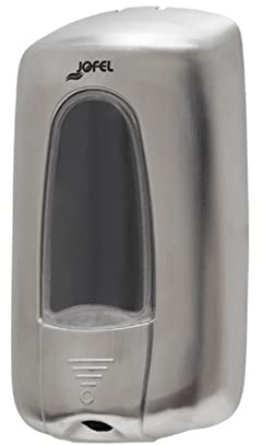 Jofel - Dosificador de Jabón para Pared, Recargable con Cartuchos de Espuma y Gel Capacidad de 1L, Dispensador Jabón Baño, Válvula Anticorrosión y Antigoteo, Carcasa Inox, Aitana AC74000, Satinado