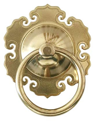 Samnuerly Klassischer runder Türklopfer aus massivem Messing, Ziehringgriff für Außenzaun für Hof, Hof, Hof, 6 cm, 21 cm, optional, handgefertigt, Ac (Gold XL 15CM 5.9INCH)