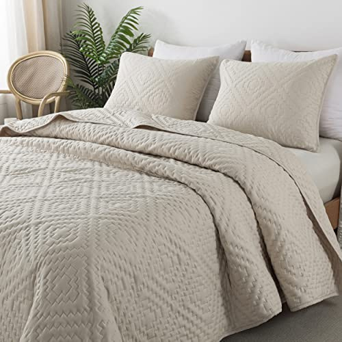 R.Share Parure de lit 3 pièces pour très Grand lit avec Housse de Couette et taies d'oreiller, Couvre-lit matelassé léger et Doux, pour Toutes Les Saisons, 264,2 x 228,6 cm, Beige crème