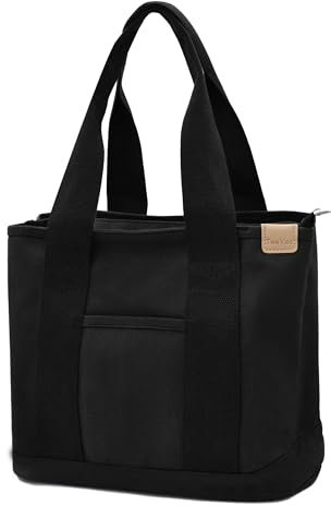 Damen Mittelgroß Handtasche Canvas Satchel Tote Bag Schultertasche Shopper für Bücher Alltag Arbeit schwarz