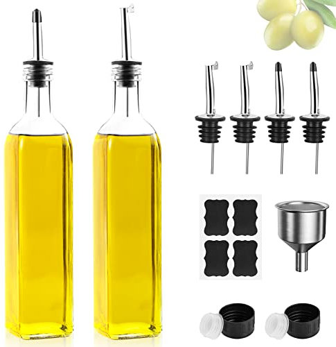 Bottiglia d'olio, 2 confezioni da 500 ml, set di dispenser per aceto e olio, bottiglia di olio d'oliva, contenitore con imbuto copertura antivegetativa di vetro per cucina e barbecue