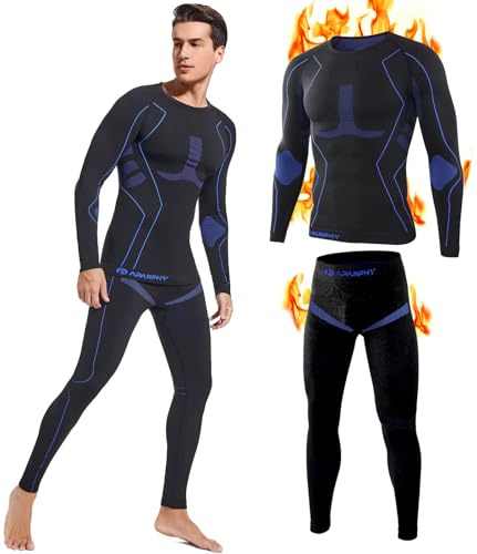 Apanphy® sous-vêtement Thermique Homme Fonctionnel sous-vêtements Thermiques Homme Perméable Séchage Rapide Ensemble Thermique Homme Respirant Chaud Ensemble Ski Homme pour Sports d’Extérieur