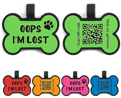 Hundemarken mit QR-Code, für Hunde, leises Silikon, Hundemarke, Katzen-ID-Tag, Online-Profil-Scan, QR-Empfang, sofortige Benachrichtigung über den Standort des Haustiers, grüner Knochen