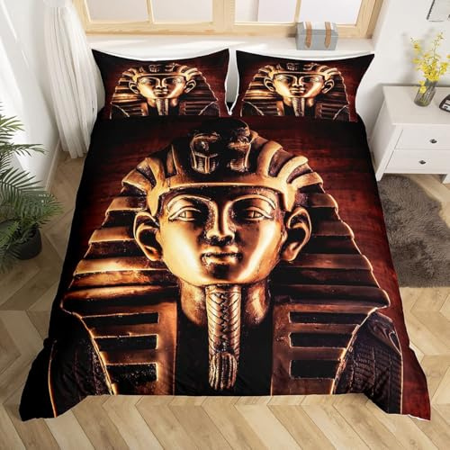 Homewish Ensembles de literie Pharaon Taille 220x240 Housse de Couette imprimée Pharaon 3D Egypte Ancienne Tribu Motif décor Parure De Lit Pyramides égyptiennes Literie Doux Couvre-lit Doux 3 Pièces