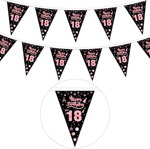 GoldRock 18. Geburtstag Deko Girlande Rosa, Wimpel Stoff Banner für Junge Mädchen, Party Dekoration, 18ter Geburtstag Geschenk