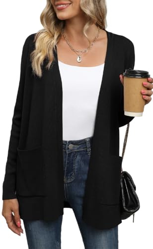 Yommay Cardigan décontracté léger à manches longues et col en V avec poches, A01-Noir, XXX-Large