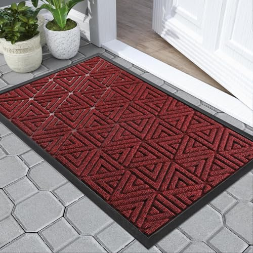 Yimobra Door Mat Outdoor Entrance, Heavy Duty Durable Front Welcome matt for Outside Home Entry, Doormat for Back Patio Floor Porch Garage Office, Low Profile, Easy Clean, 43x75 cm, Mix Red