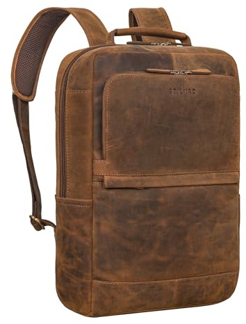 STILORD Barney Schmaler Laptop Rucksack 15,6 Zoll Leder sportliches Design Rucksack mit vielen Fächern Unirucksack Studenten Tagesrucksack für Damen un Herren Farbe:Calais - braun
