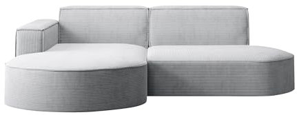 Kaiser Möbel - Ecksofa mit Wohnlandschaft, Eckcouch L-Form, Sofa 3-sitzer, Polstersofa, Bequemes Couch mit Ottomane für Wohnzimmer, Relaxsofa, Stilvolles Cord Sofa, Modena Studio, Hellgrau, Links