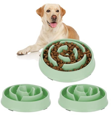 3 x Anti Schling Napf, Futternapf für Hunde, 400 ml, langsames Fressen, Hundenapf spülmaschinenfest, Hundeschüssel, grün
