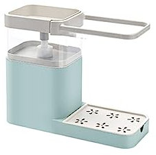 kesurpae Seifenspender mit Schwammhalter, Hängeregal, Flüssigwaschmittelbox, Reinigungsbehälter, Presse, Flüssigkeitsboxen, Lappen, Spülmaschine, Grün