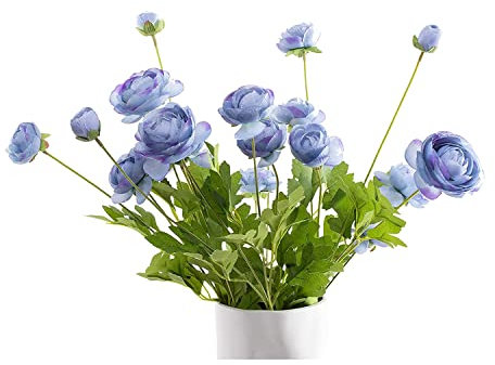 Muuoeou KüNstliche Seidenblumen Persische Asiatische Ranunkeln Sellerie 5 StüCke, für Blumen Arrangements Heim Dekoration(Blau)