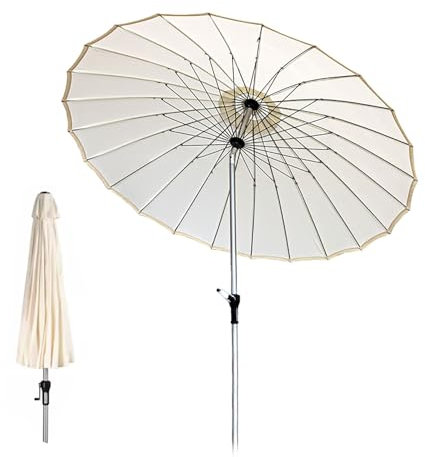 Shanghai-Sonnenschirm neigbar 250 cm, chinesischer Gartenschirm für den Außenbereich mit Kurbel und 24 Rippen, wasserdicht, UV-Schutz, rund Terrassenschirm, Beige